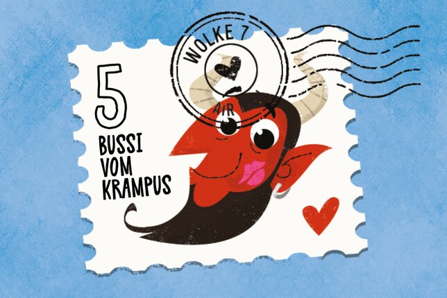 SONNENTOR Gewürzadventkalender - Türchen 3: Eine Illustration vom Krampus mit den Worten "Bussi vom Krampus!" | © SONNENTOR